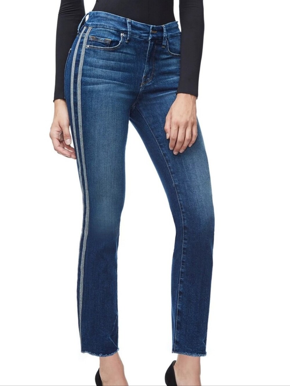Good American Good Straight Athletic Stripe High Waist Jeans